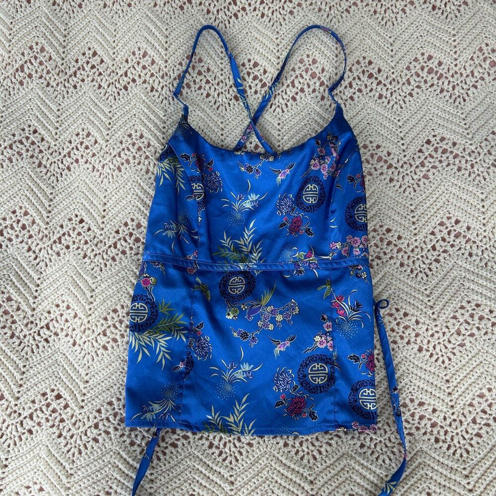 Vintage Y2K Asian Inspired Backless Top Floral Brocade Baddie Festival Rave Vtg